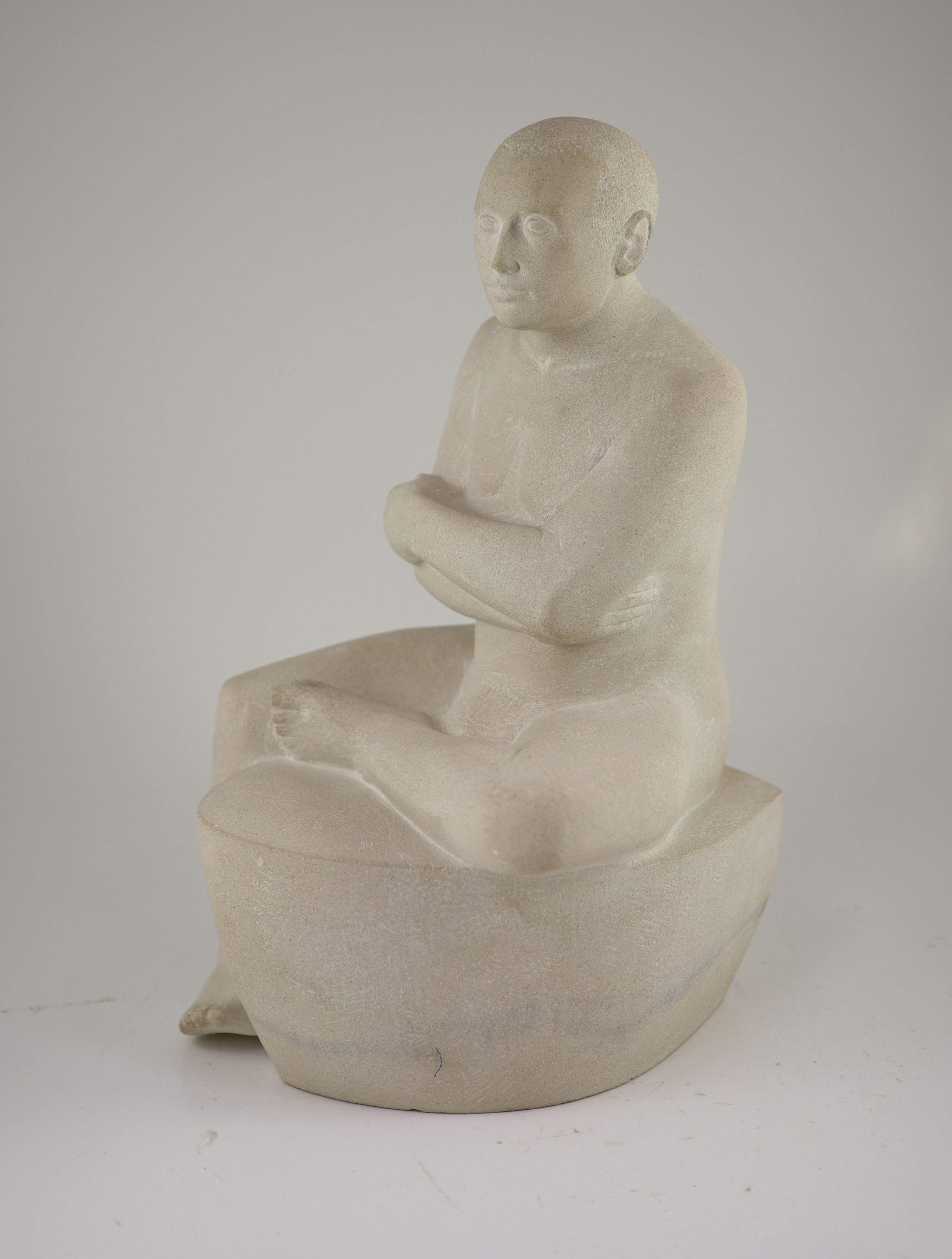 Andre Wallace FRSS, (1947-), Seated male bather, Portland stone, 45.5cm high